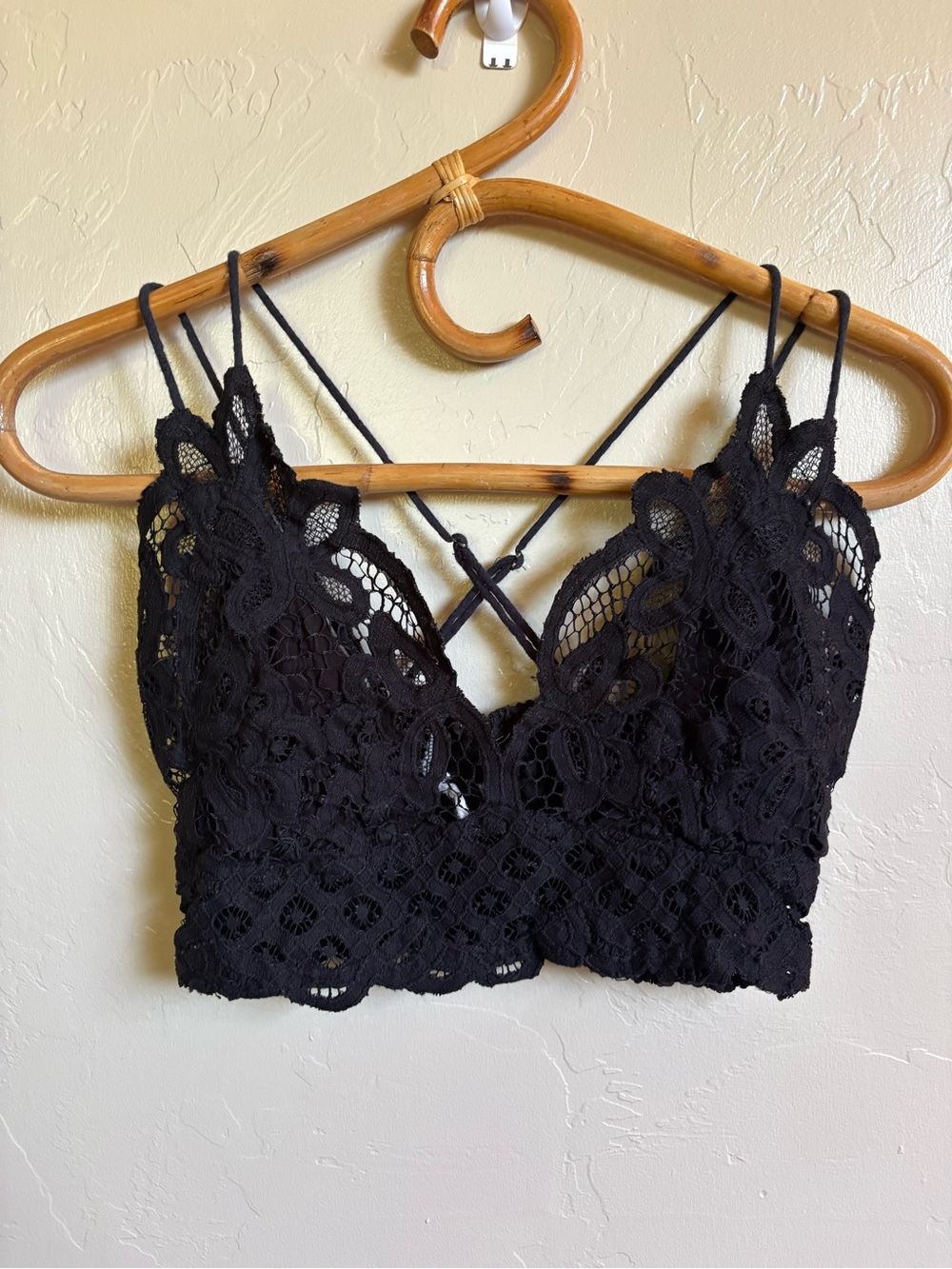 Free People One Adella Black Boho Strappy Lace Bralette Bra Size Large